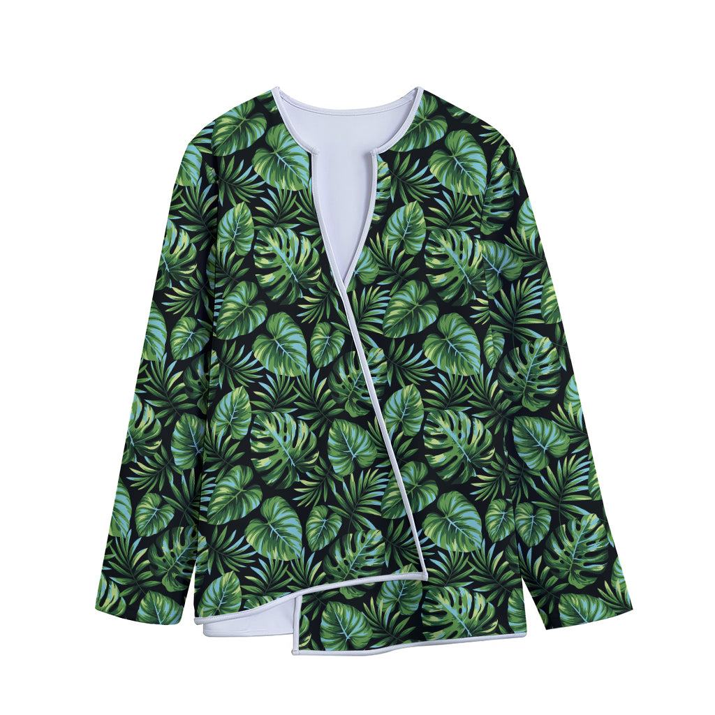 Tropical Monstera Leaves Pattern Print Long Sleeve Short Coat