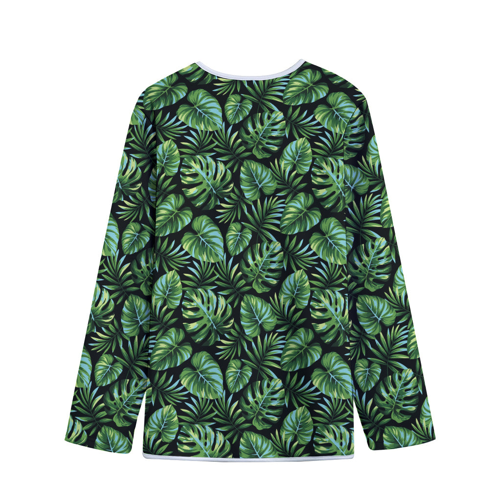 Tropical Monstera Leaves Pattern Print Long Sleeve Short Coat