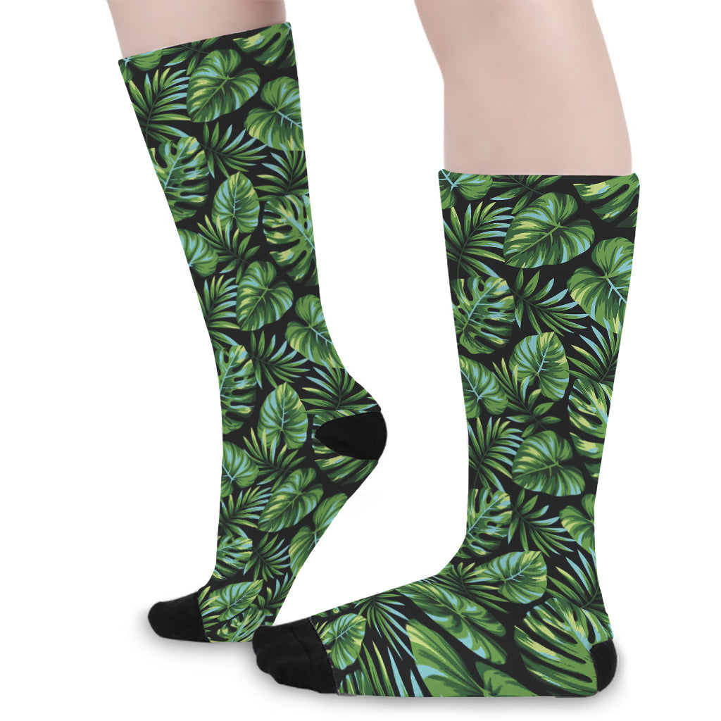 Tropical Monstera Leaves Pattern Print Long Socks