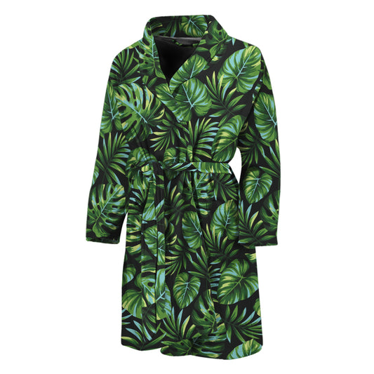 Tropical Monstera Leaves Pattern Print Men's Bathrobe