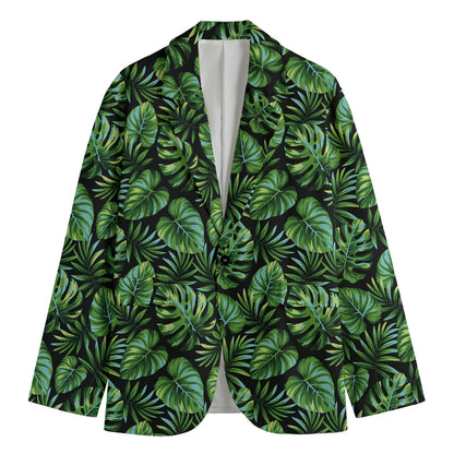 Tropical Monstera Leaves Pattern Print Men's Cotton Blazer