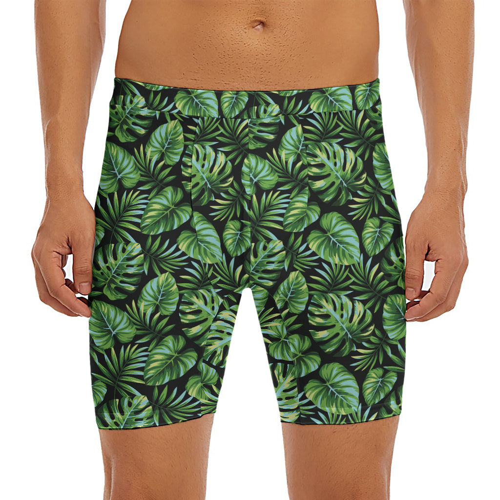Tropical Monstera Leaves Pattern Print Men's Long Boxer Briefs