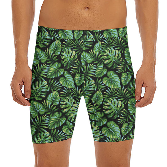 Tropical Monstera Leaves Pattern Print Men's Long Boxer Briefs