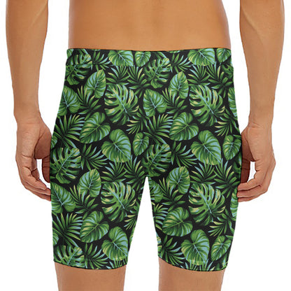 Tropical Monstera Leaves Pattern Print Men's Long Boxer Briefs