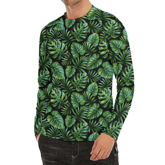 Tropical Monstera Leaves Pattern Print Men's Long Sleeve Rash Guard