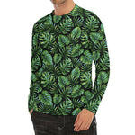 Tropical Monstera Leaves Pattern Print Men's Long Sleeve Rash Guard
