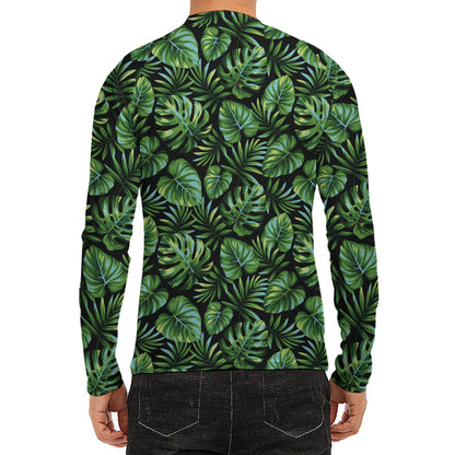 Tropical Monstera Leaves Pattern Print Men's Long Sleeve Rash Guard