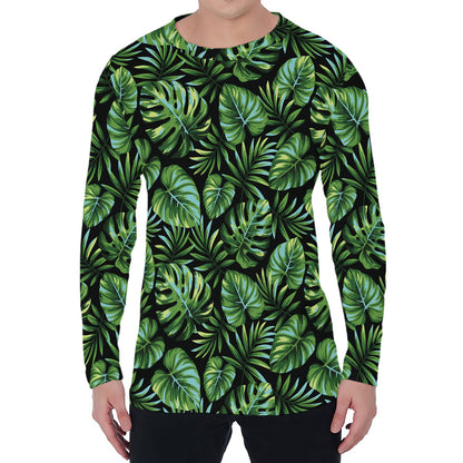 Tropical Monstera Leaves Pattern Print Men's Long Sleeve T-Shirt