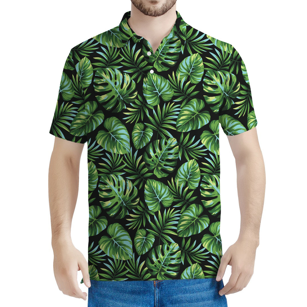 Tropical Monstera Leaves Pattern Print Men's Polo Shirt