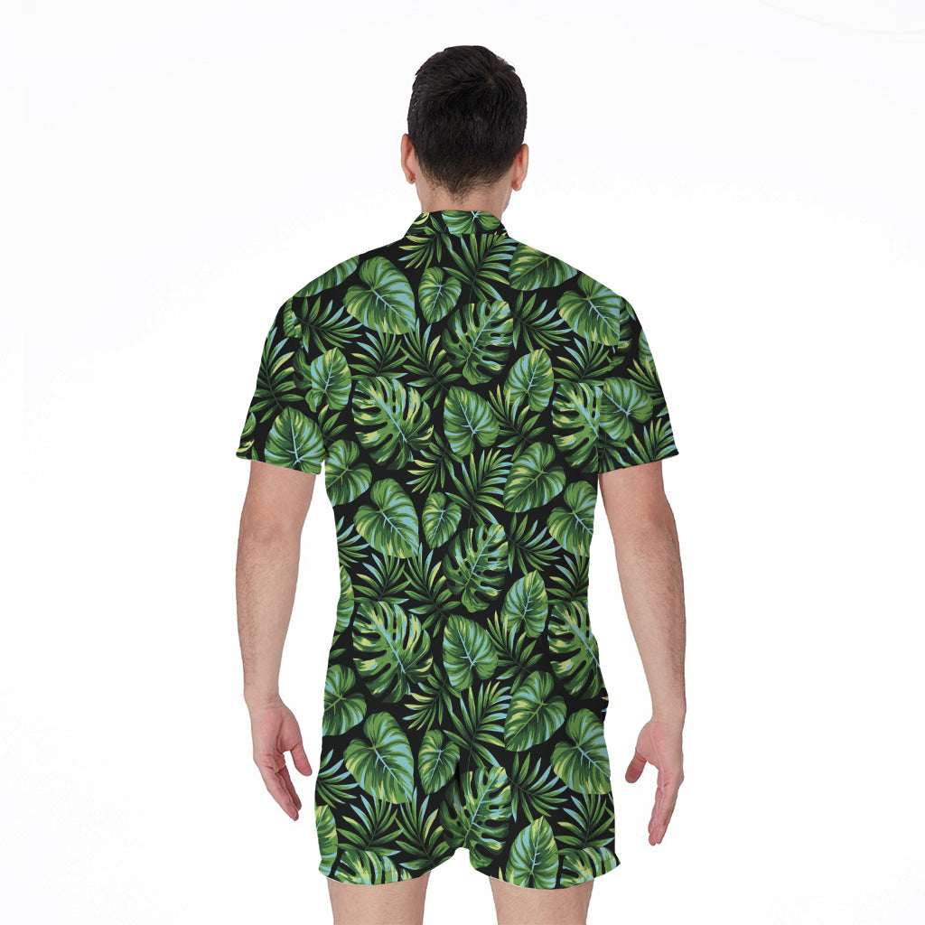 Tropical Monstera Leaves Pattern Print Men's Rompers