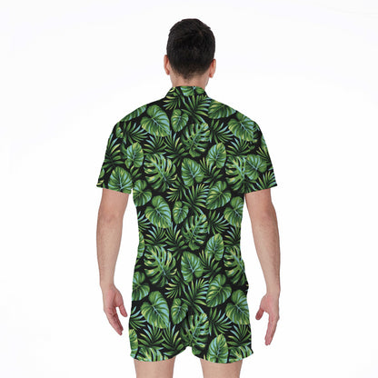 Tropical Monstera Leaves Pattern Print Men's Rompers
