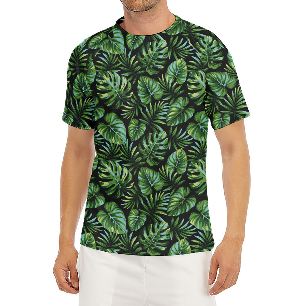 Tropical Monstera Leaves Pattern Print Men's Short Sleeve Rash Guard