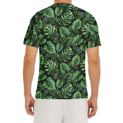 Tropical Monstera Leaves Pattern Print Men's Short Sleeve Rash Guard
