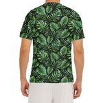 Tropical Monstera Leaves Pattern Print Men's Short Sleeve Rash Guard