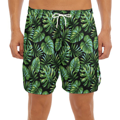 Tropical Monstera Leaves Pattern Print Men's Split Running Shorts