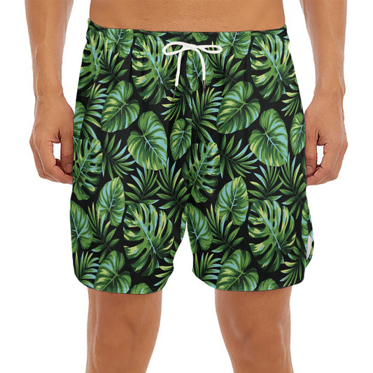 Tropical Monstera Leaves Pattern Print Men's Split Running Shorts