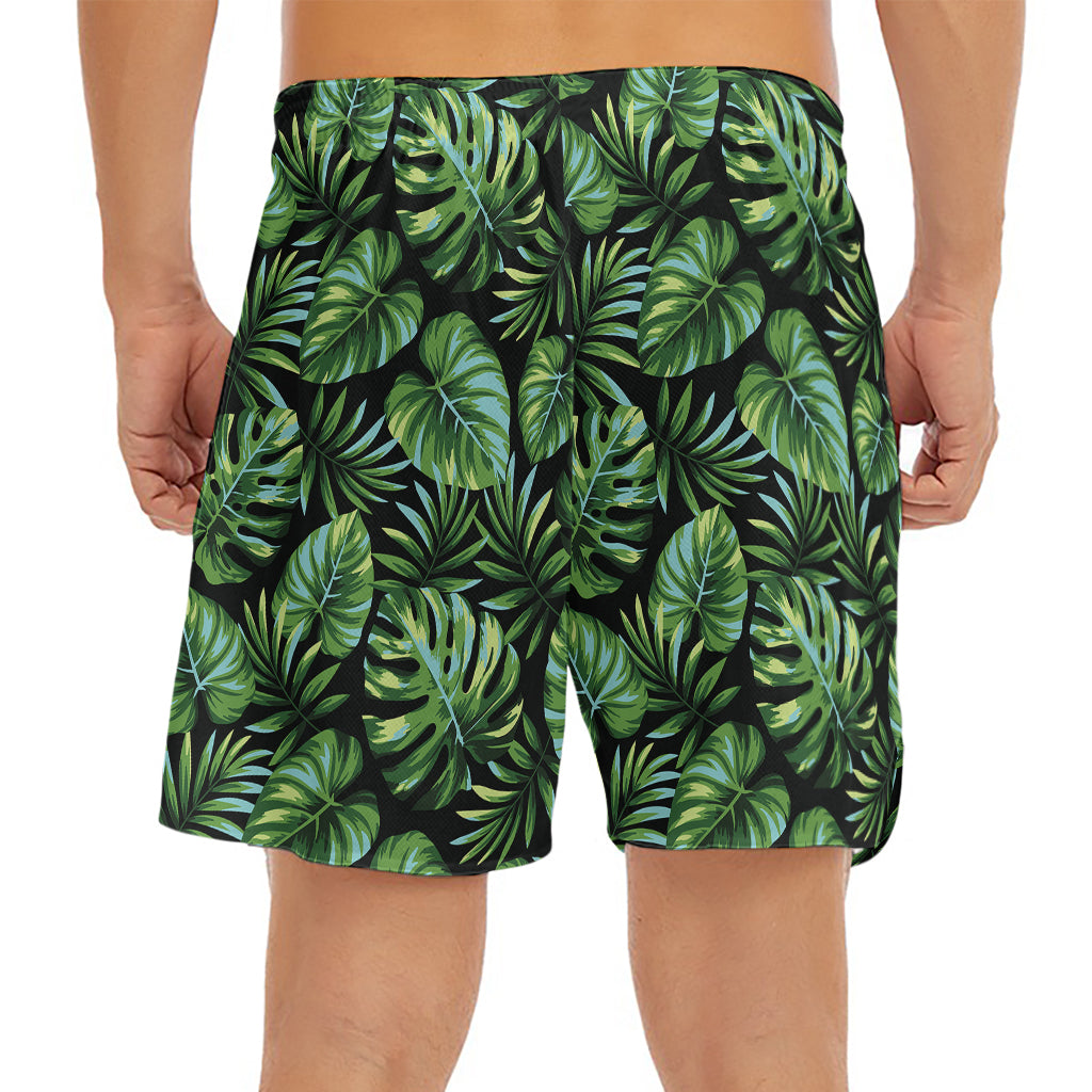 Tropical Monstera Leaves Pattern Print Men's Split Running Shorts