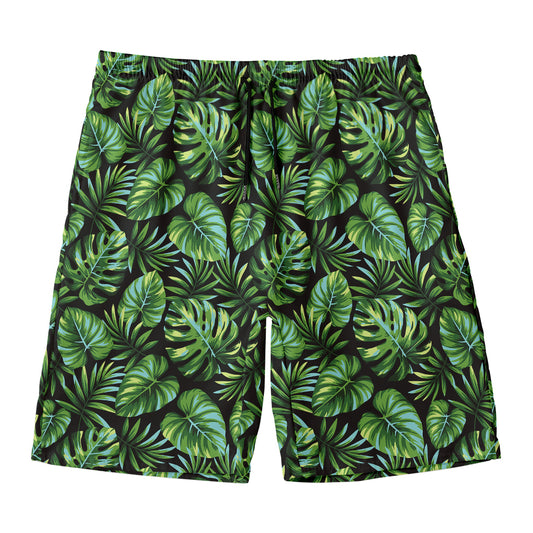 Tropical Monstera Leaves Pattern Print Men's Swim Trunks