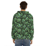 Tropical Monstera Leaves Pattern Print Men's Velvet Pullover Hoodie