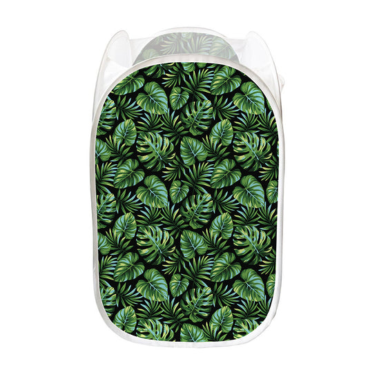 Tropical Monstera Leaves Pattern Print Mesh Laundry Hamper