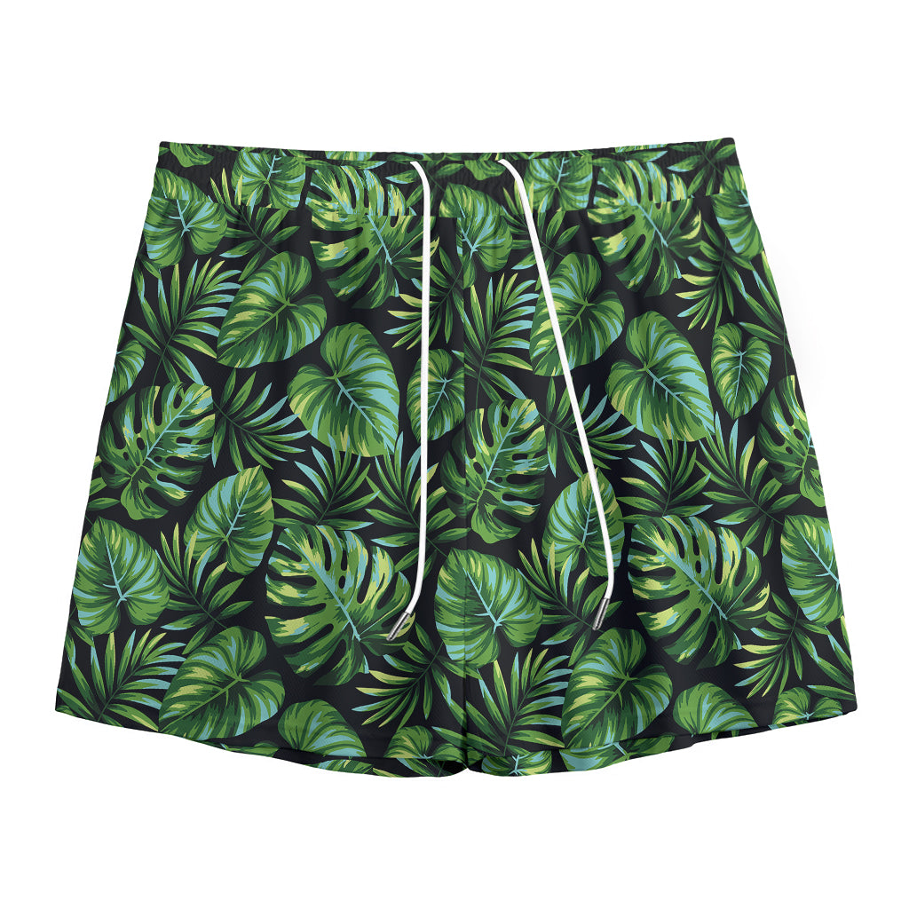 Tropical Monstera Leaves Pattern Print Mesh Shorts