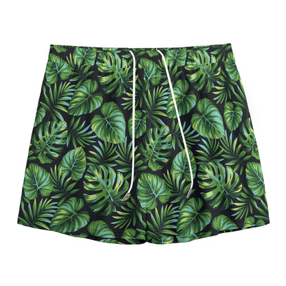 Tropical Monstera Leaves Pattern Print Mesh Shorts