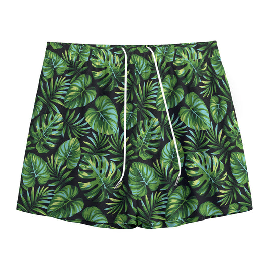 Tropical Monstera Leaves Pattern Print Mesh Shorts