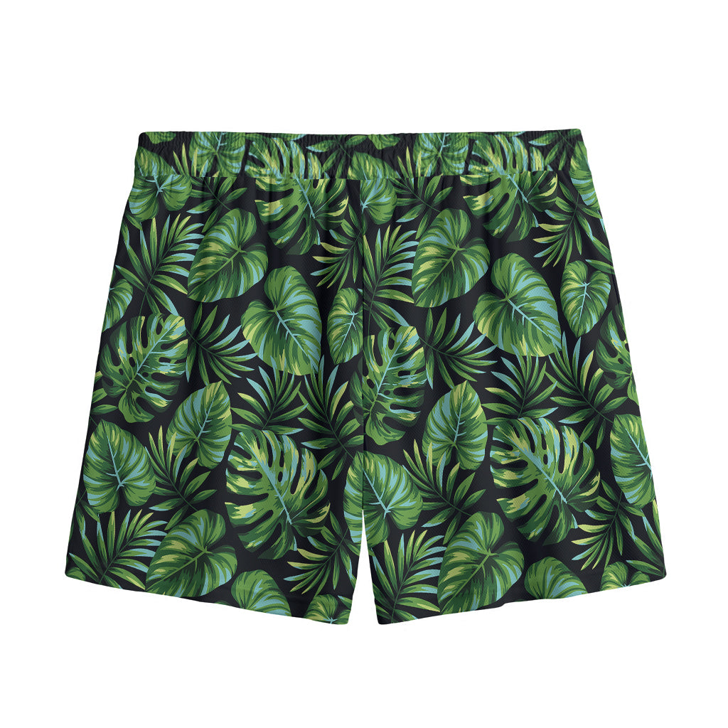 Tropical Monstera Leaves Pattern Print Mesh Shorts