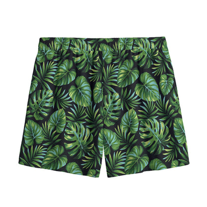 Tropical Monstera Leaves Pattern Print Mesh Shorts