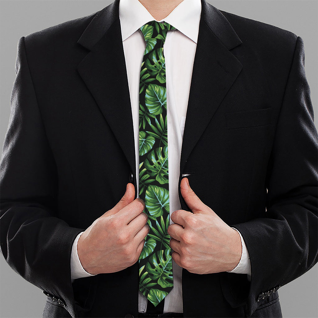 Tropical Monstera Leaves Pattern Print Necktie
