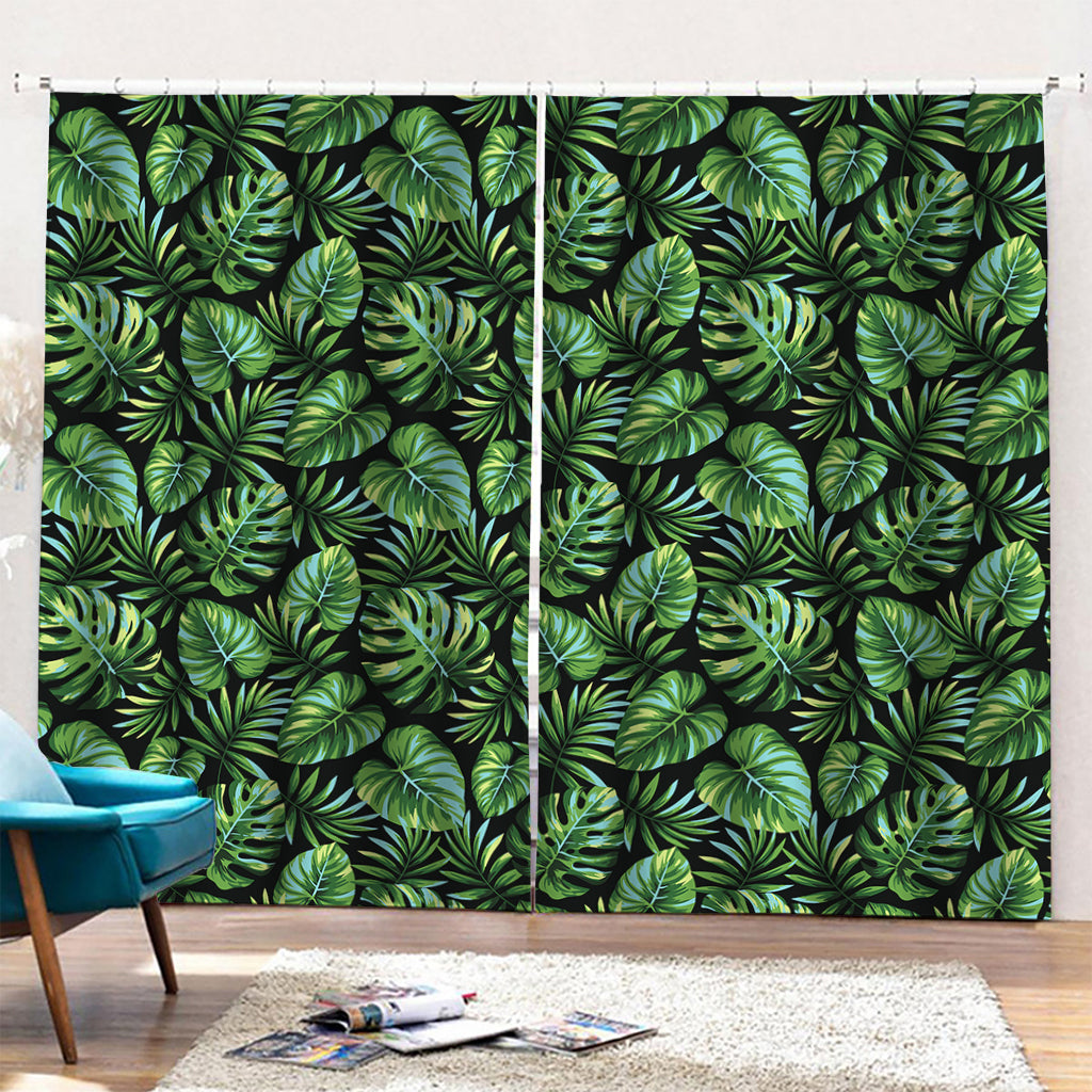 Tropical Monstera Leaves Pattern Print Pencil Pleat Curtains