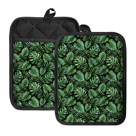 Tropical Monstera Leaves Pattern Print Pot Holders With Pocket