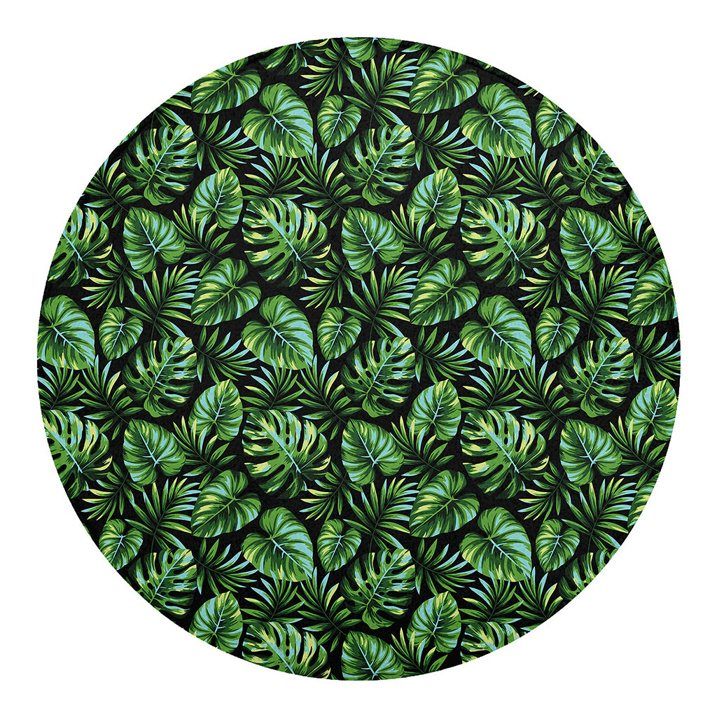 Tropical Monstera Leaves Pattern Print Round Blanket