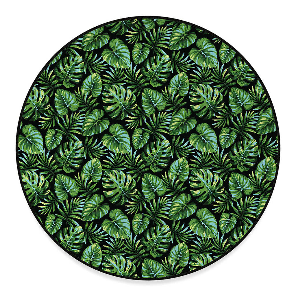 Tropical Monstera Leaves Pattern Print Round Floor Mat