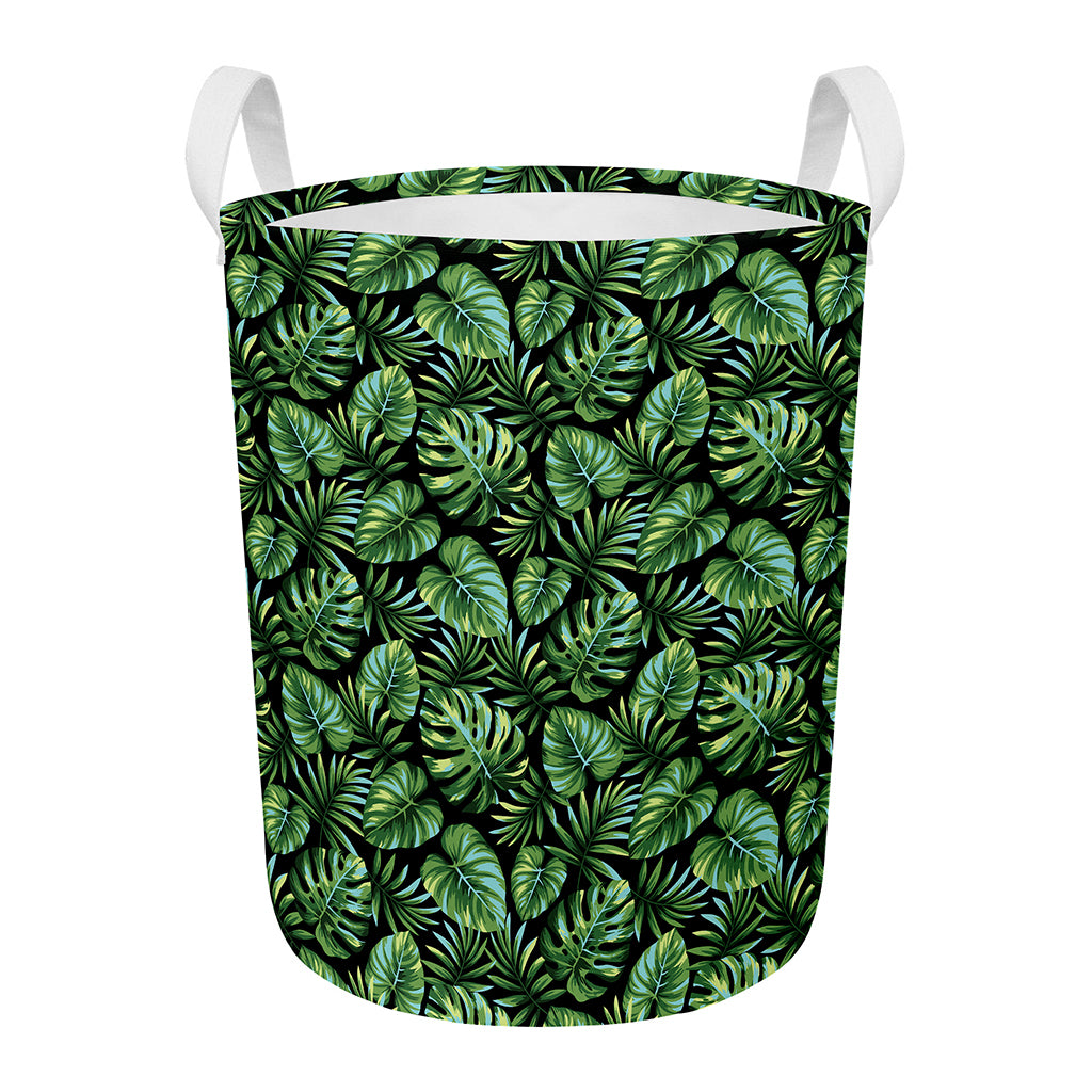 Tropical Monstera Leaves Pattern Print Round Laundry Basket