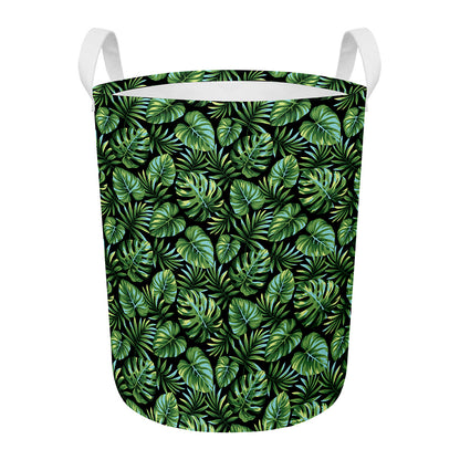 Tropical Monstera Leaves Pattern Print Round Laundry Basket
