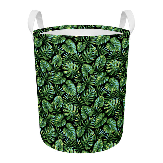 Tropical Monstera Leaves Pattern Print Round Laundry Basket