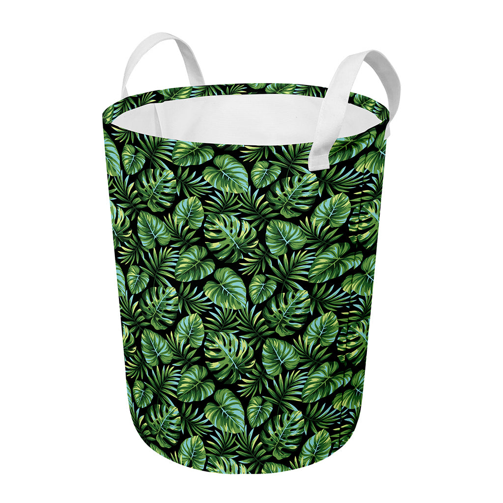 Tropical Monstera Leaves Pattern Print Round Laundry Basket