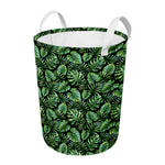 Tropical Monstera Leaves Pattern Print Round Laundry Basket