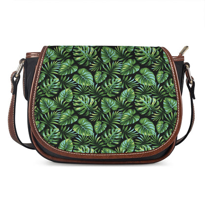 Tropical Monstera Leaves Pattern Print Saddle Bag