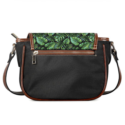 Tropical Monstera Leaves Pattern Print Saddle Bag