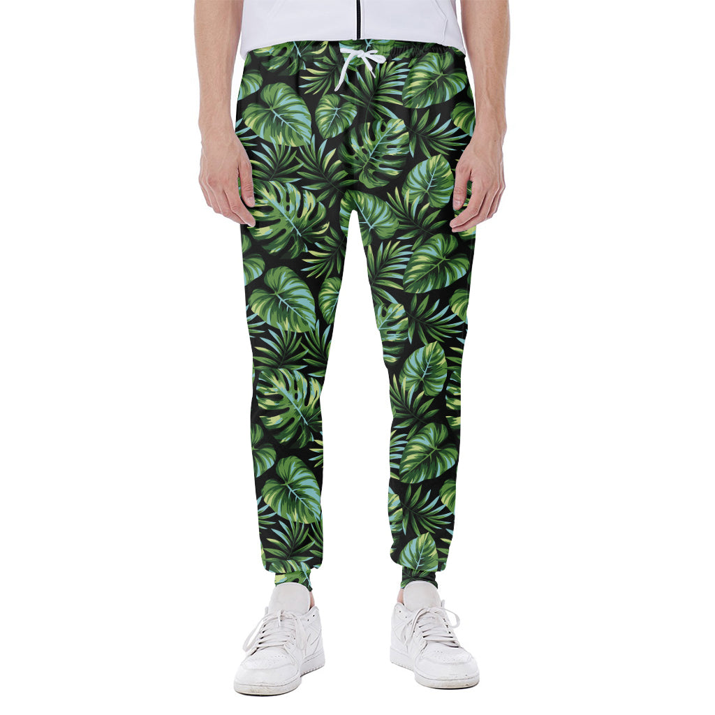 Tropical Monstera Leaves Pattern Print Scuba Joggers