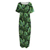 Tropical Monstera Leaves Pattern Print Short Sleeve Long Nightdress