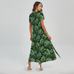 Tropical Monstera Leaves Pattern Print Short Sleeve Maxi Dress