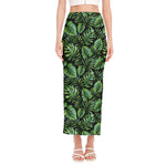 Tropical Monstera Leaves Pattern Print Side Slit Maxi Skirt