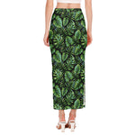 Tropical Monstera Leaves Pattern Print Side Slit Maxi Skirt