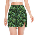 Tropical Monstera Leaves Pattern Print Side Slit Mini Skirt