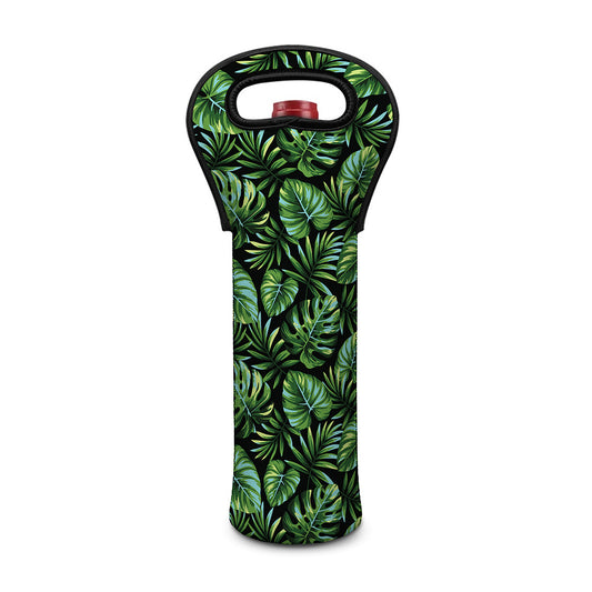 Tropical Monstera Leaves Pattern Print Single Neoprene Wine Tote
