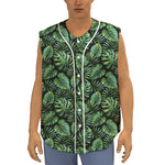 Tropical Monstera Leaves Pattern Print Sleeveless Baseball Jersey