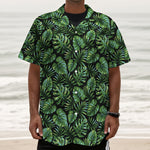 Tropical Monstera Leaves Pattern Print Textured Short Sleeve Shirt